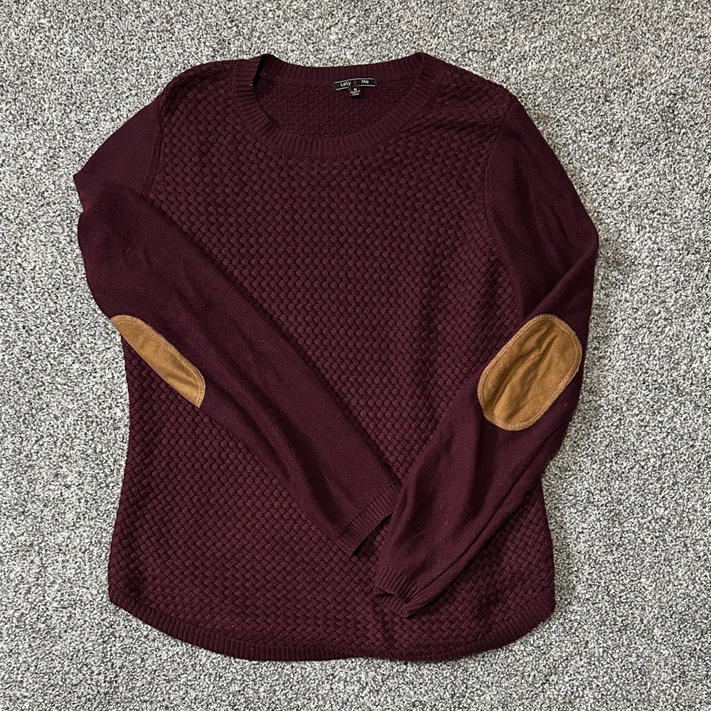 Elegant Maroon Sweater with Brown Elbow Patches